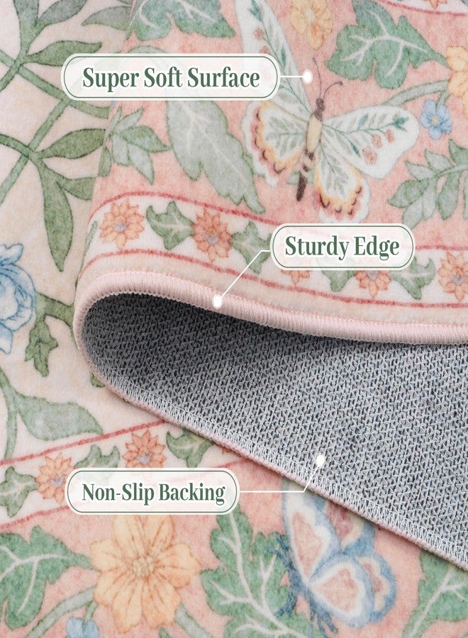 Collive Pink 5x7 Butterfly Area Rug, Vintage Floral Rug for Girls Bedroom Washable Non Slip, Soft Ultra Thin Boho Insect Carpet for Living Room Nursery Kids Room Playroom - Image 3